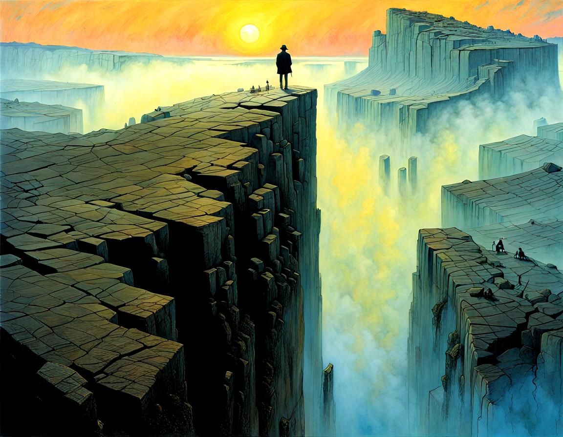 Mysterious Morning Above a Basalt Lake in a Quarry