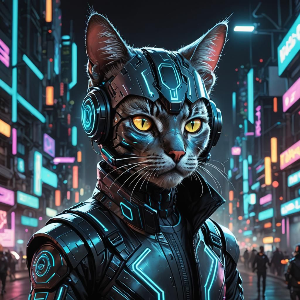 Cyberpunk Cat in Tron-Style Costume