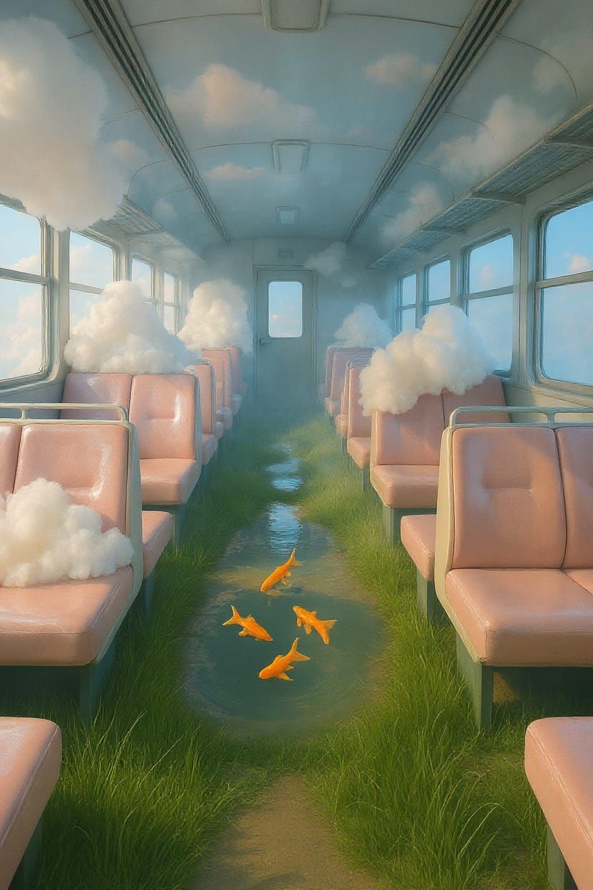 Dreamy Train Interior with Pastel Colors and Plastic Texture...