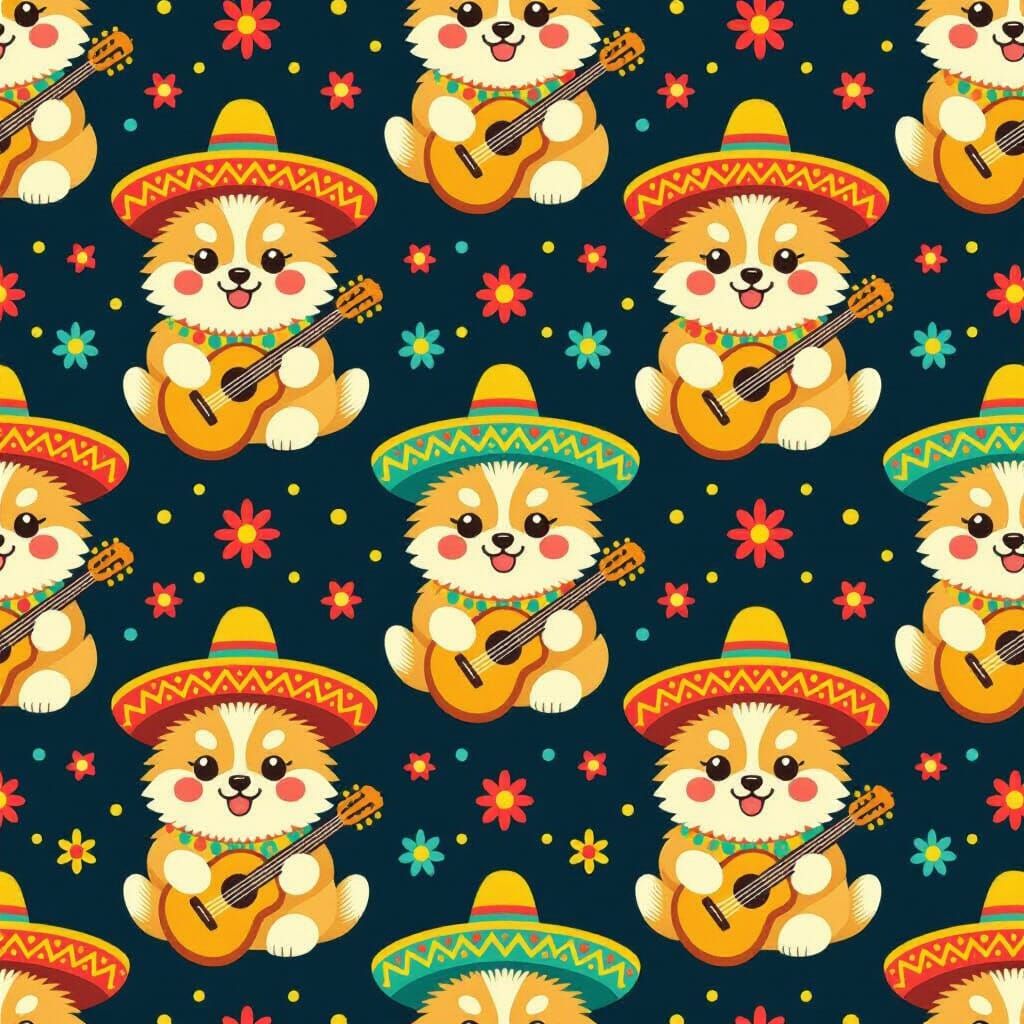 Festive Puppies: A Cheerful Mexican Folk Art Pattern