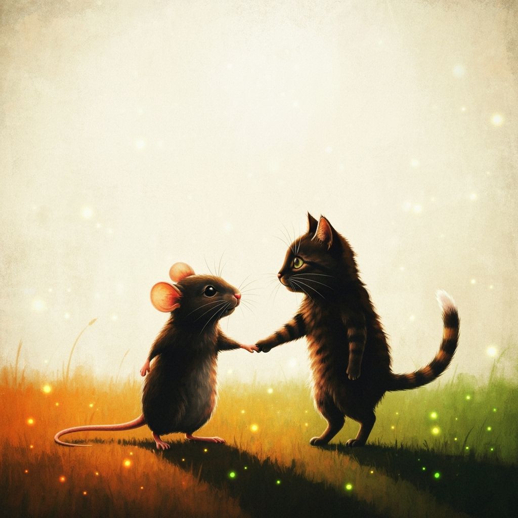 Mouse and Cat Friends in Harmonic Ink Painting