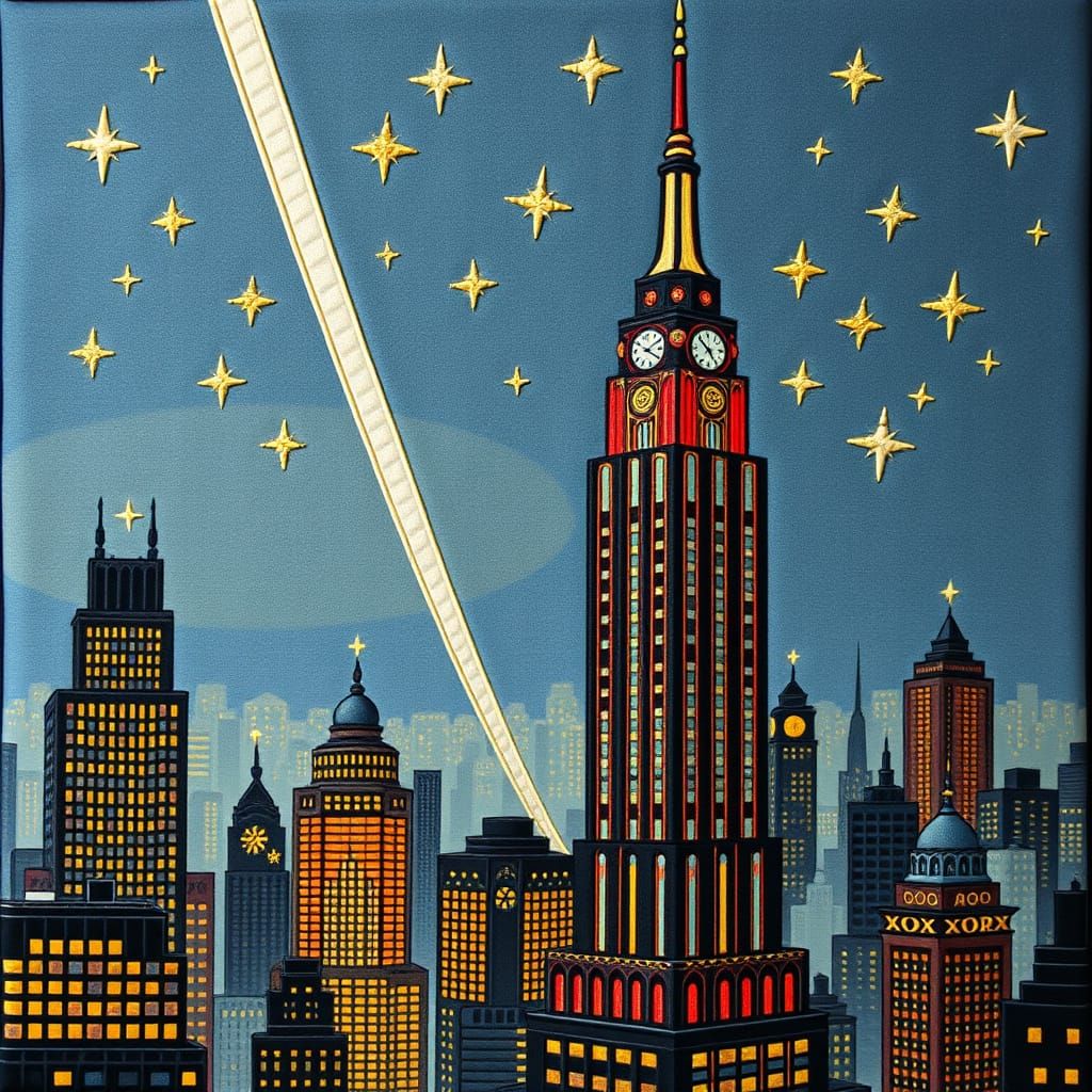 Art Deco Skyscrapers with Shooting Stars