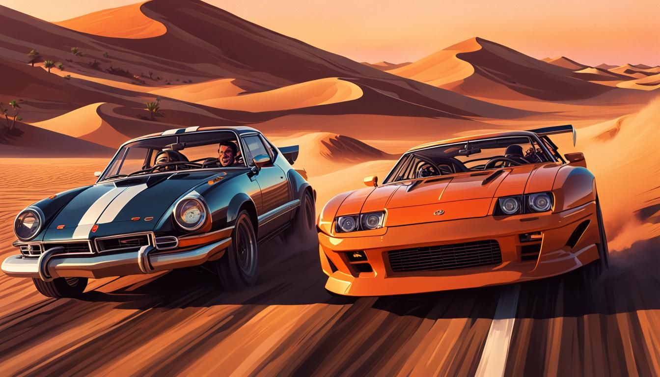 Desert Race Car in Comic Book Art Style