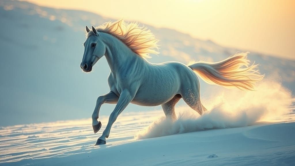 Majestic Ice Horse Galloping in Winter Wonderland