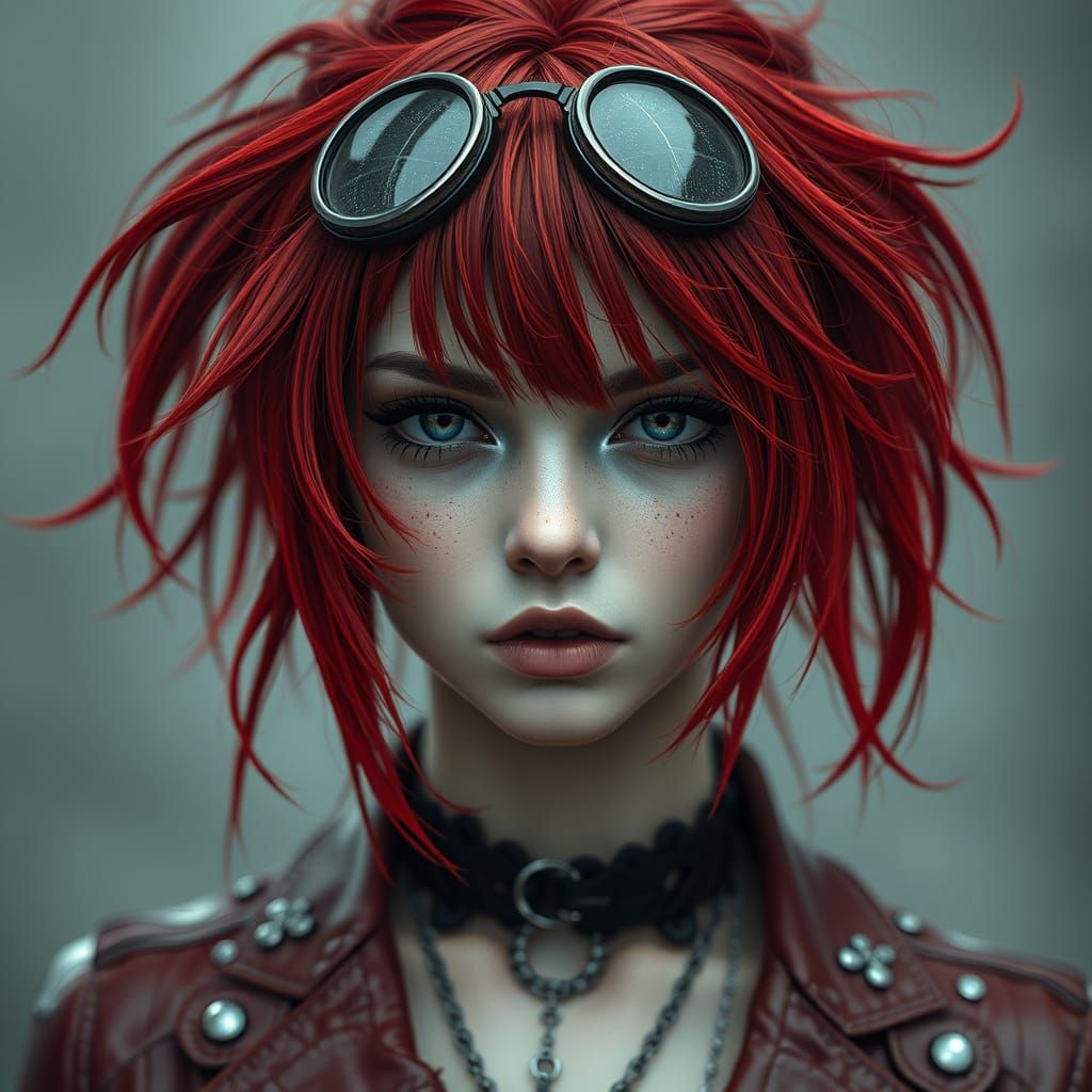 Red-Haired Rebel: Punk Goth Magical Portrait