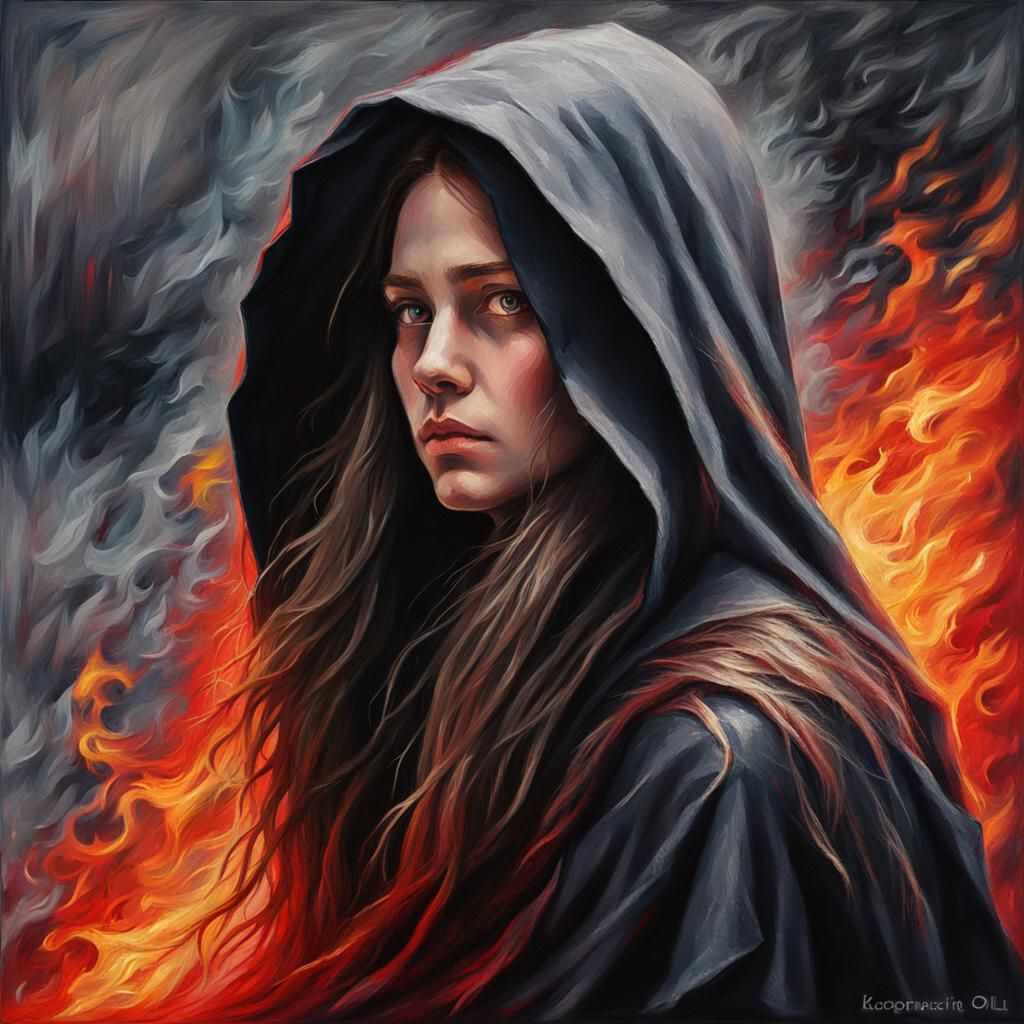 Dramatic Angel of Death in Fiery Portrait