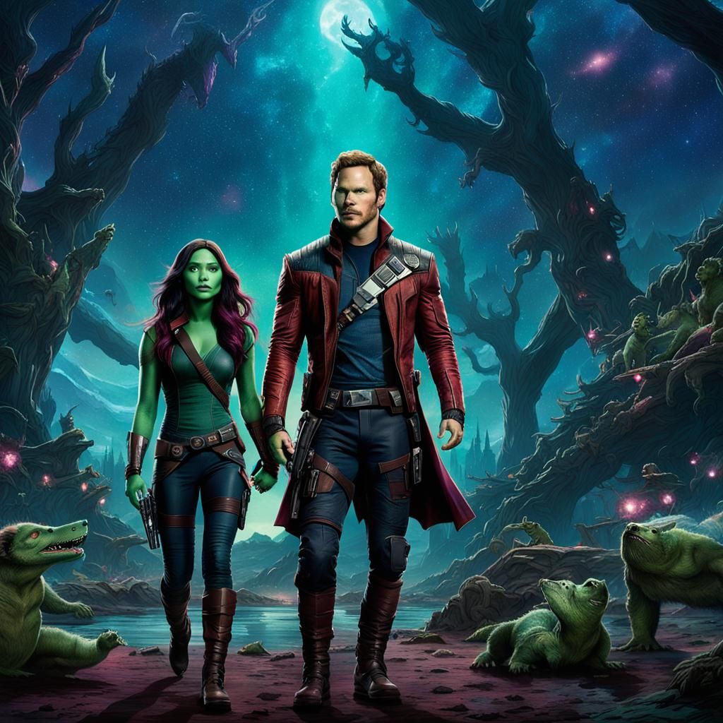 Gamora and Star-Lord in an Ethereal World
