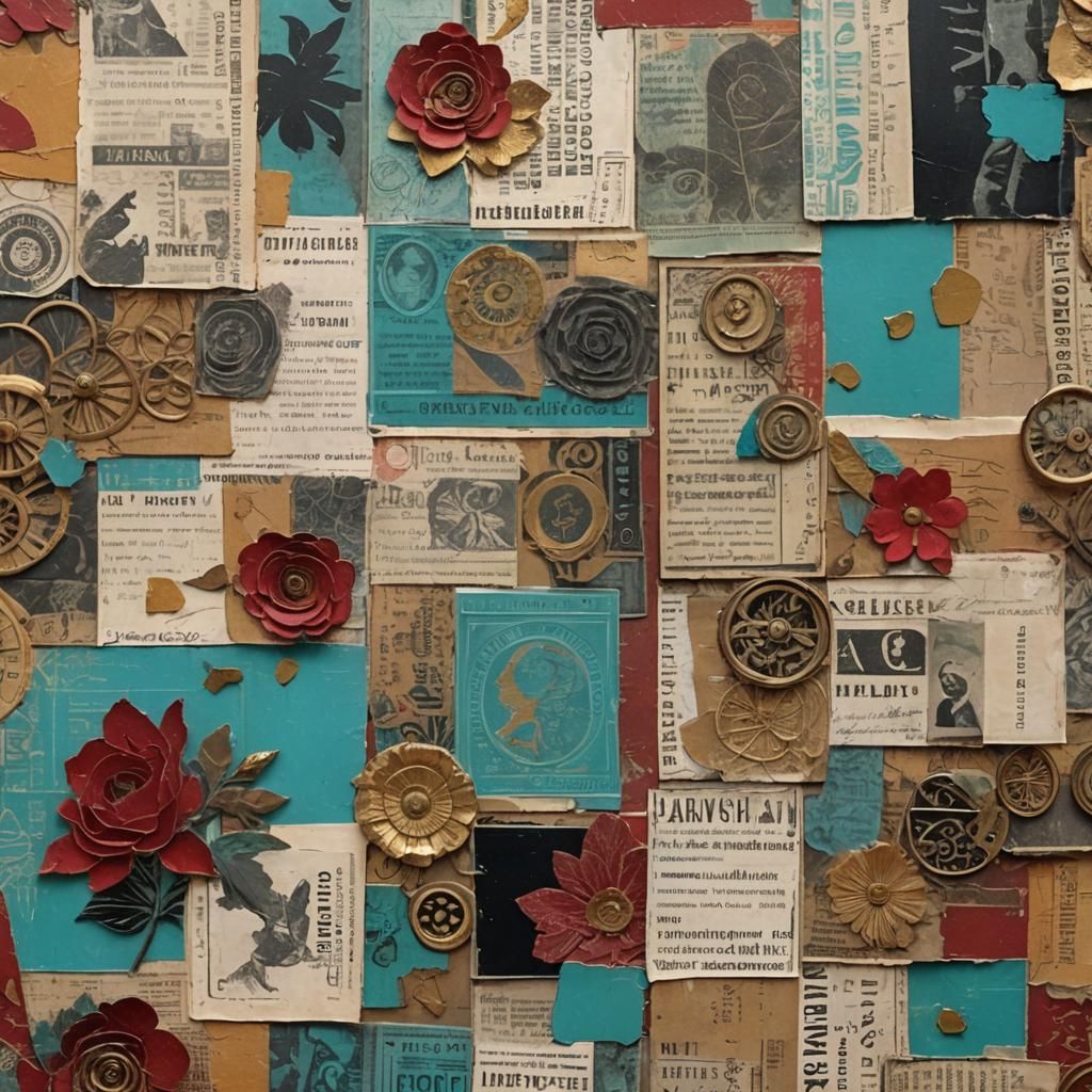 Distressed Bohemian Collage with Matisse-Inspired Patterns