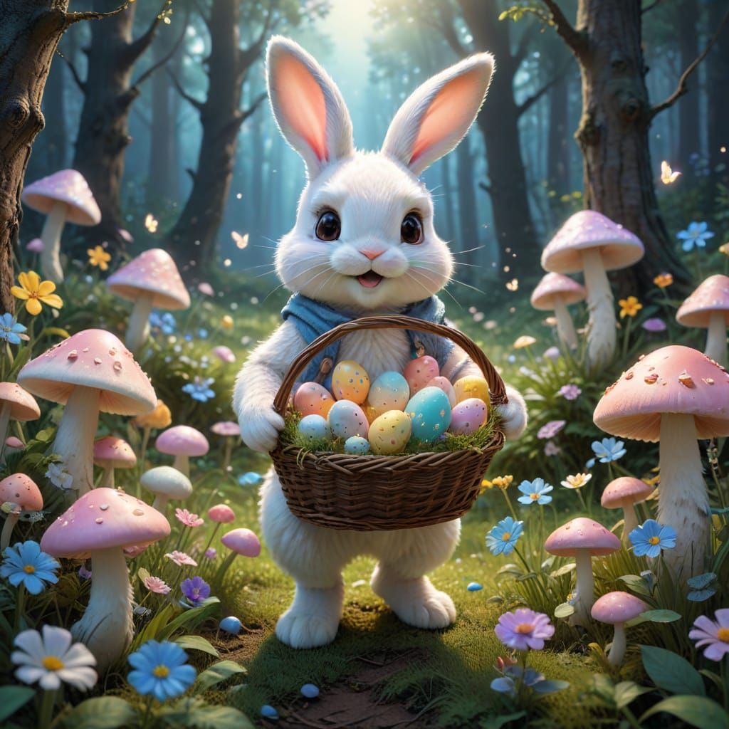 Whimsical Easter Bunny in Enchanted Forest