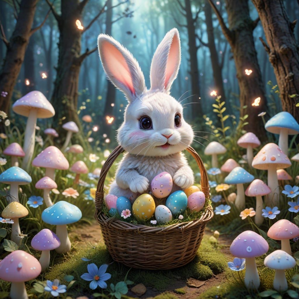 Whimsical Anime Easter Bunny in Enchanted Forest