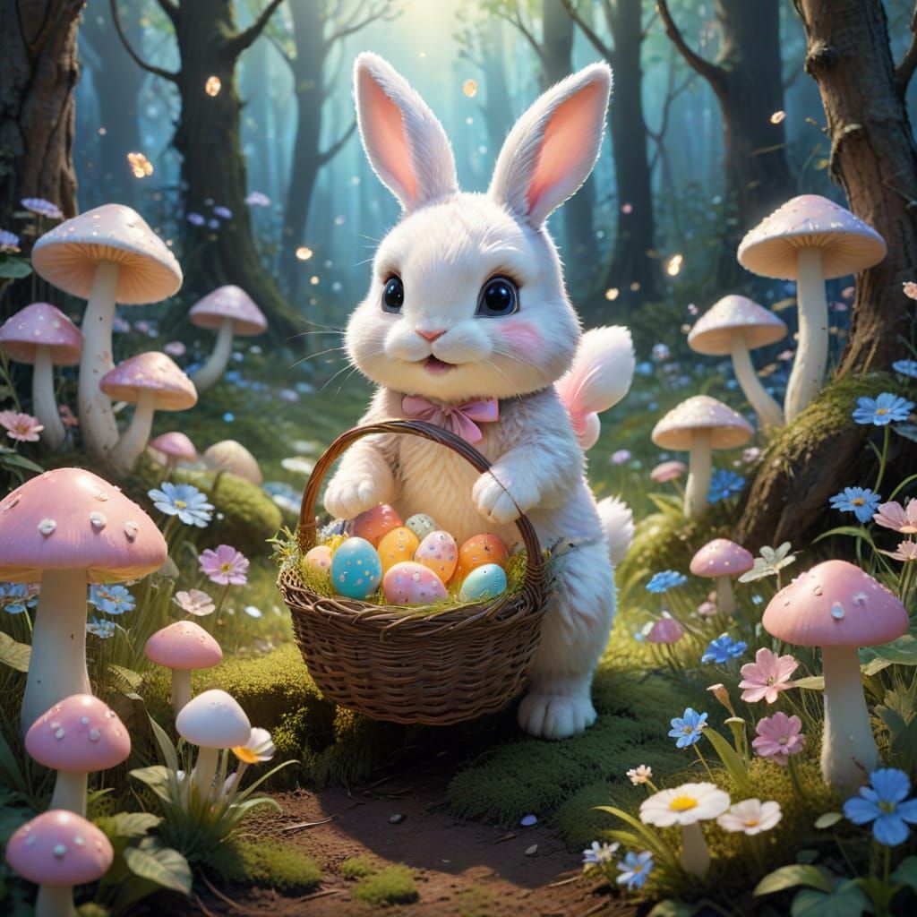 Anime Easter Bunny Hops Through Enchanted Forest of Glowing ...