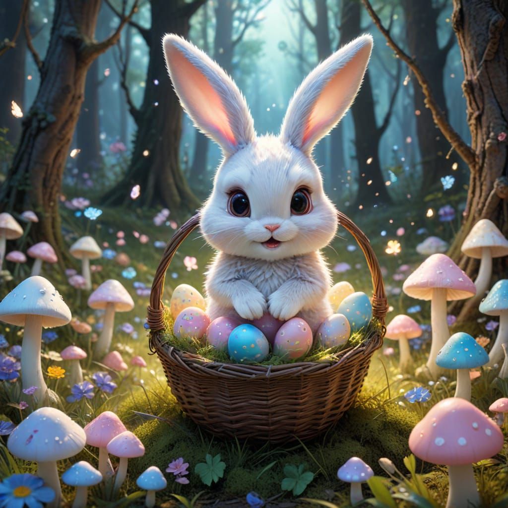 Whimsical Easter Bunny in Enchanted Forest, Anime Style