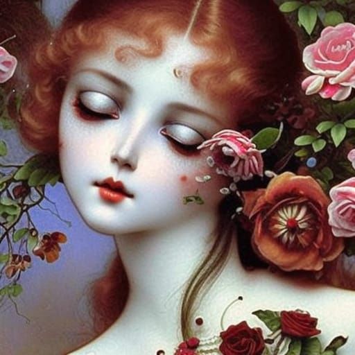 Vampire Bite on Porcelain Doll in Art Nouveau Style