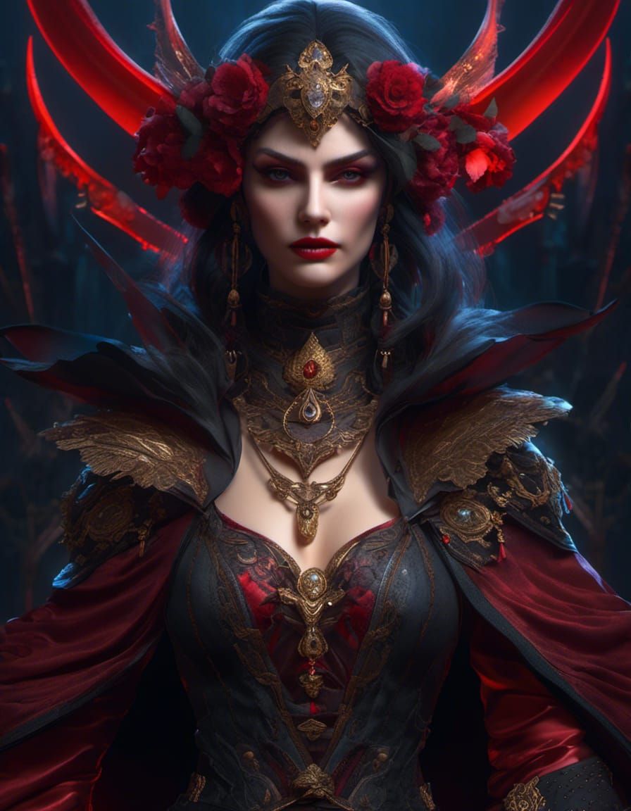 Hyperreal Vampire Assassin Portrait in Art Nouveau Style