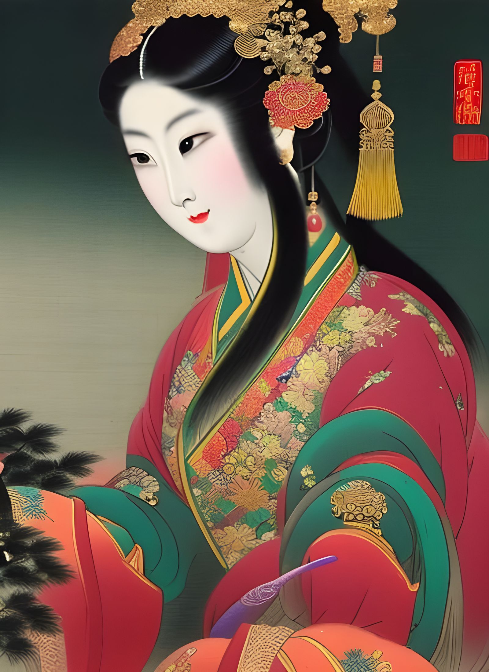Elegant Chinese Woman Portrait in Victorian Pastel Style