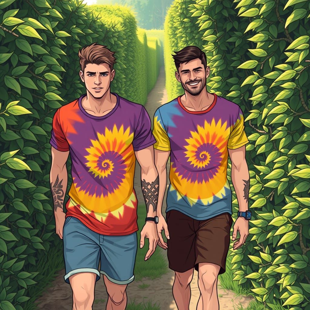 Handsome Friends Navigate Enchanted Hedge Maze in Vibrant Ti...