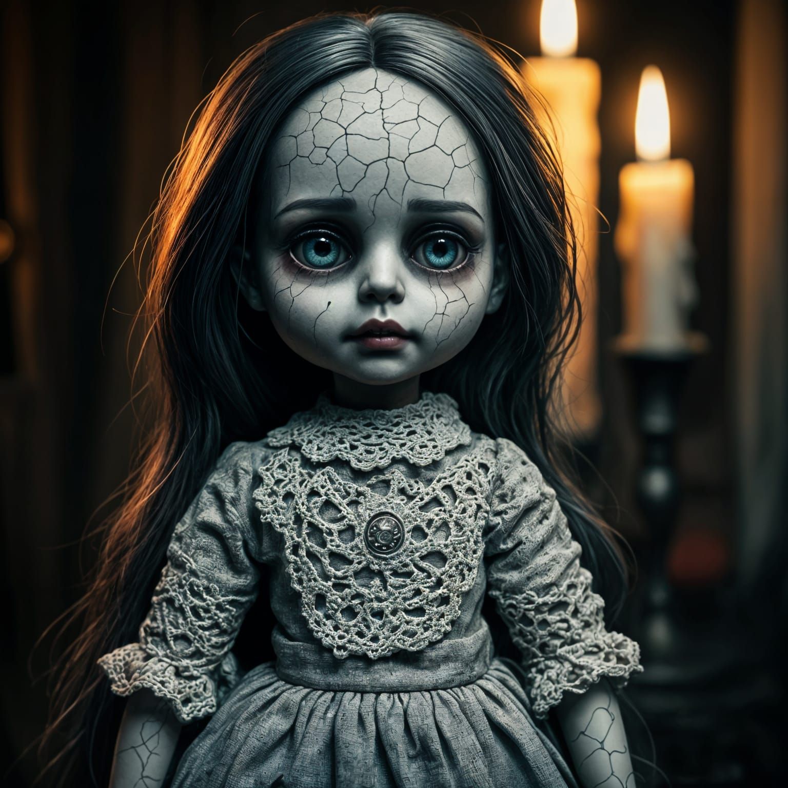 Creepy Porcelain Doll in Tim Burton Style