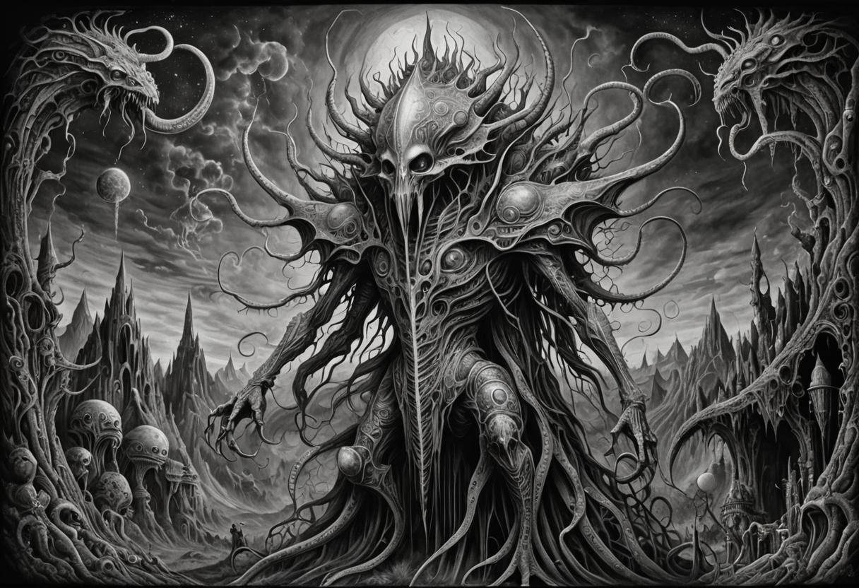 Emrakul in Cyberspace: A Surreal Fantasy Drawing