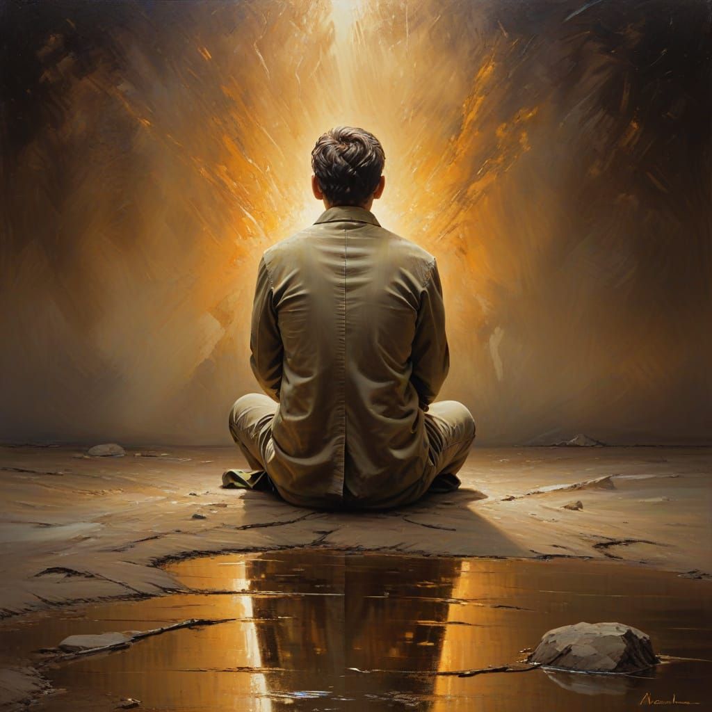 Contemplative Figure in Earth Tones as Oil Painting