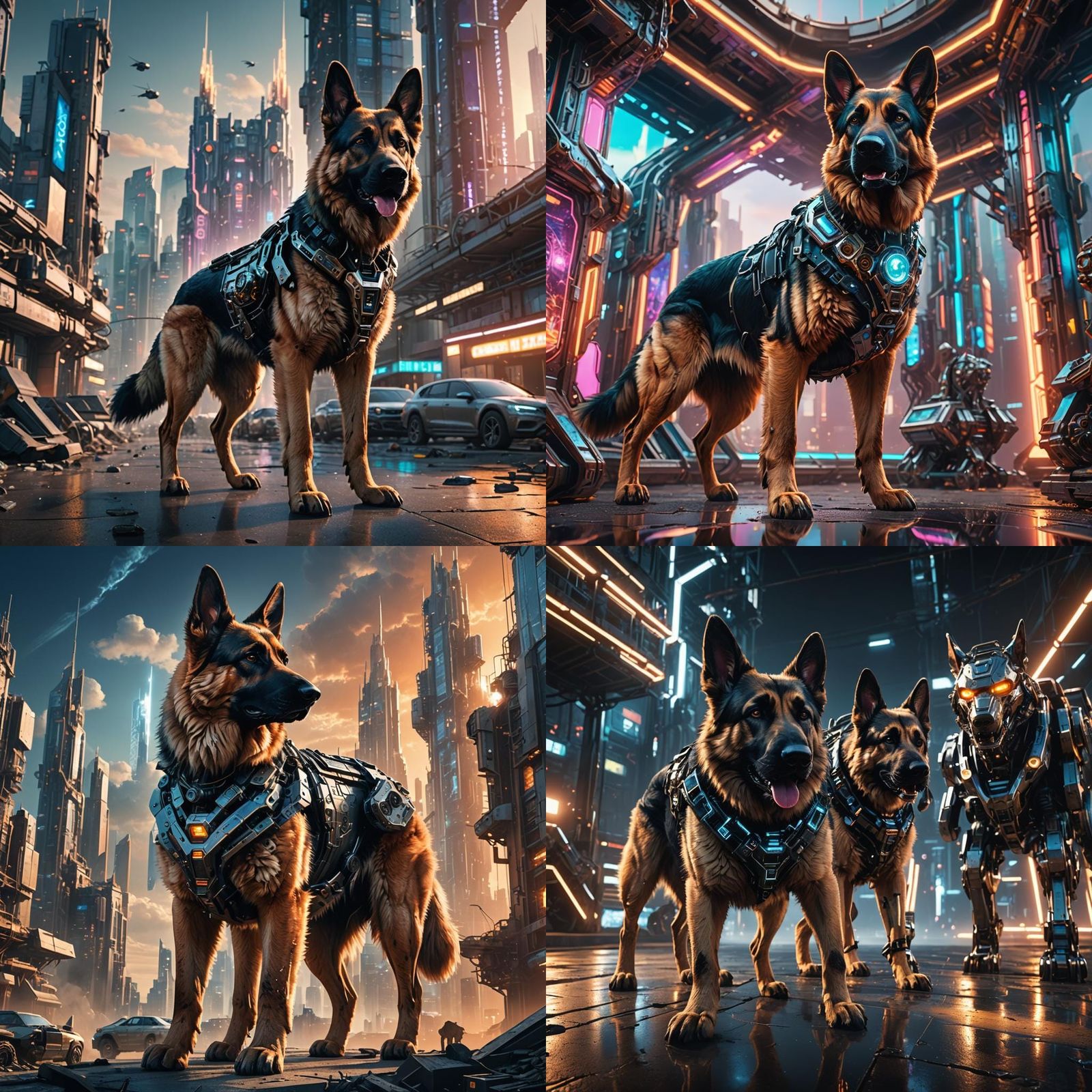 Futuristic Mech German Shepherd in Sci-Fi Setting