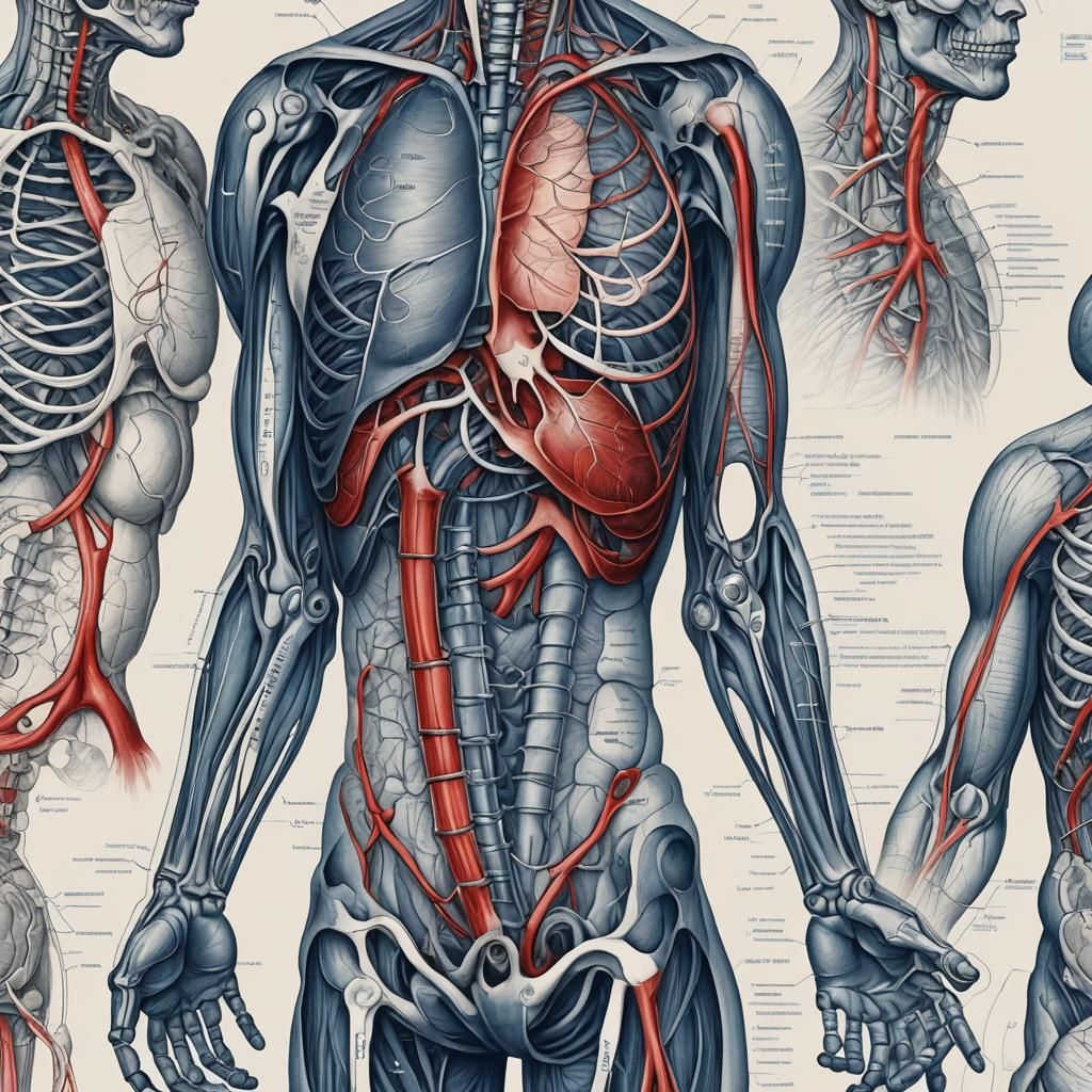 Detailed Scientific Line Drawing of Human Body