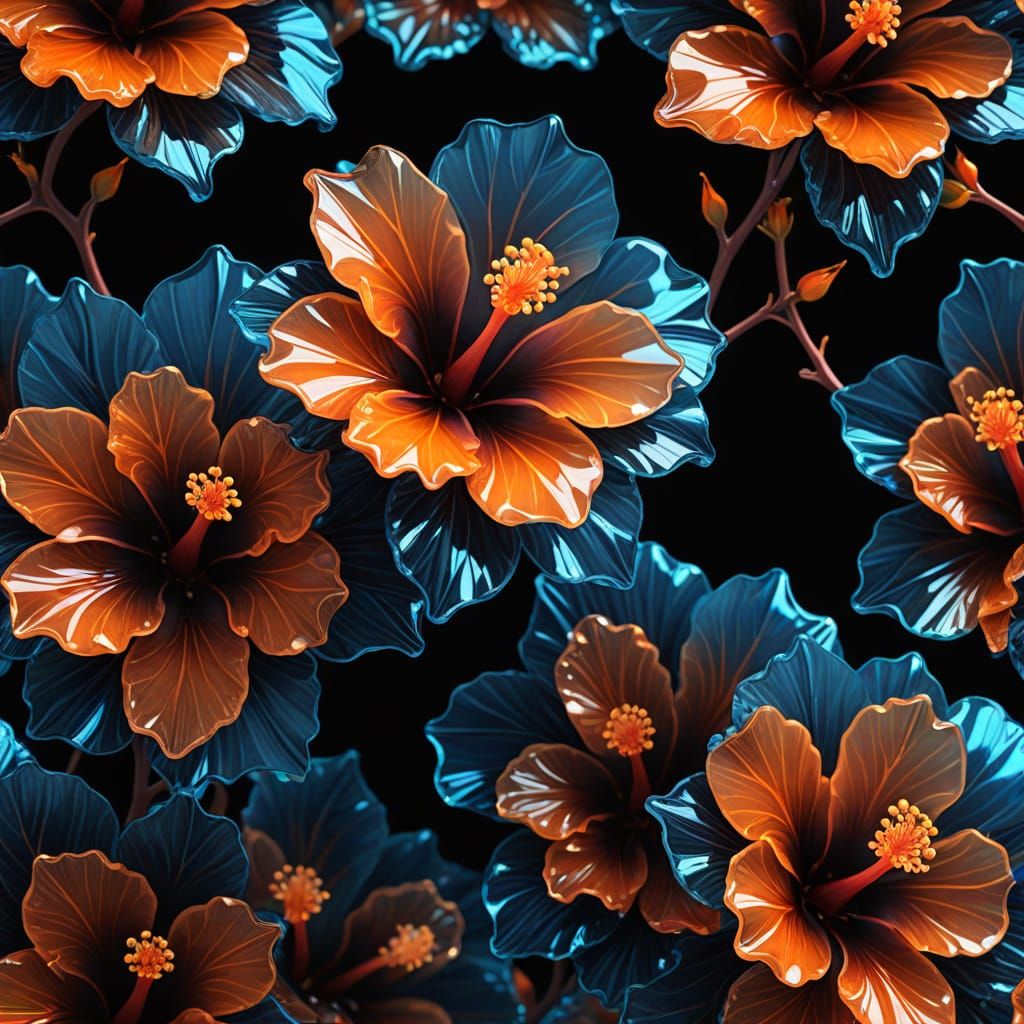 Crystal Hibiscus Flowers: Macro Photography with Translucent...