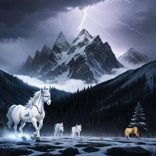 Anime Horse Running Wild Under Moonlight