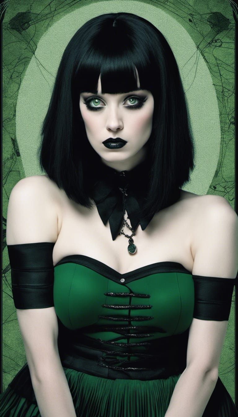 Goth Woman in Green Skirt Kneeling