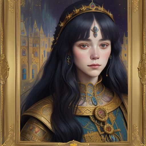 Medieval Royal Woman Portrait in Klimt Style