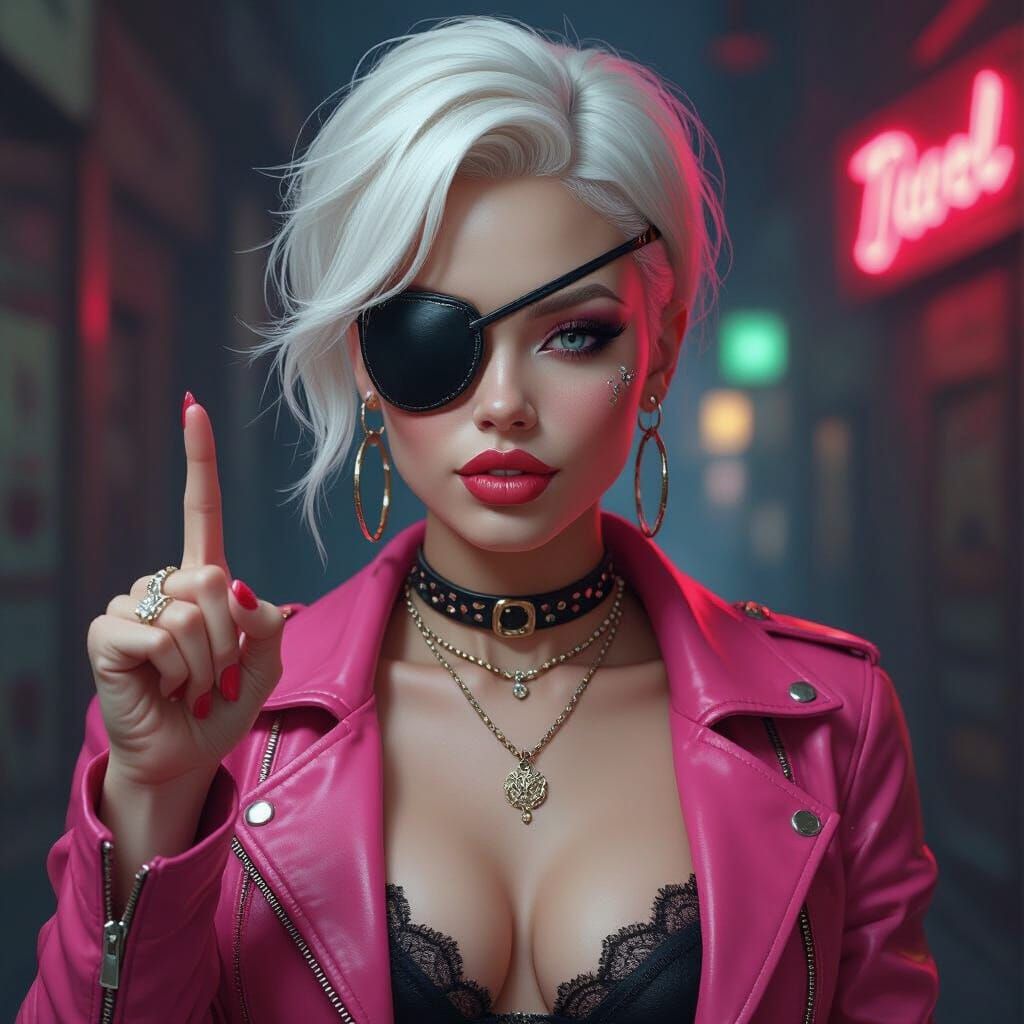 Provocative Albino Woman in Neon-Lit 8K Portrait