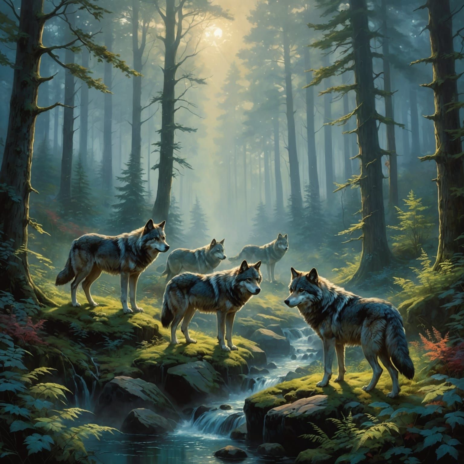 Wolves in Forest: Ethereal Fantasy Art