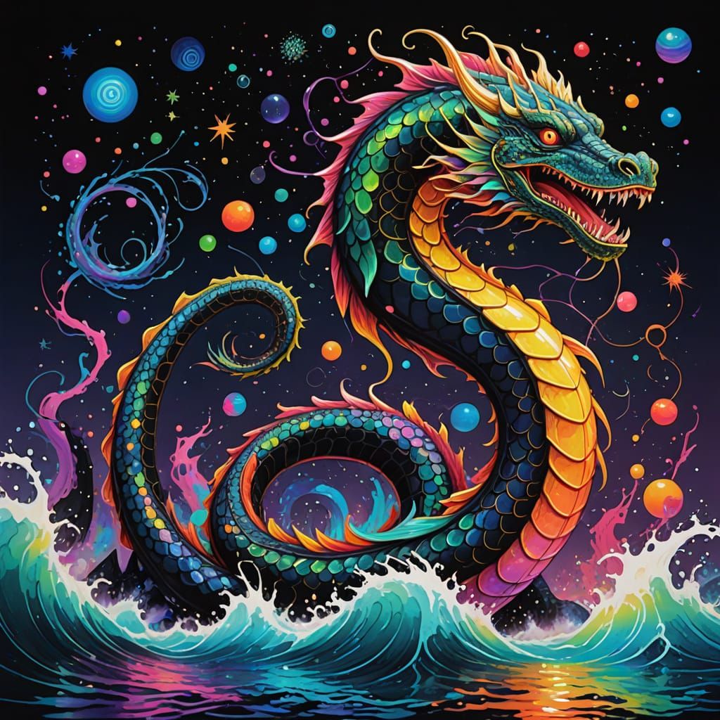 Bioluminescent Sea Serpent in Graffiti Art Style