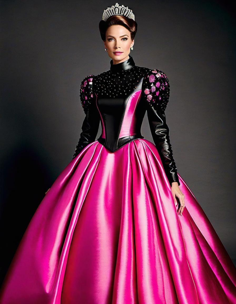 Woman in Sparkling Leather High-Neck Ballgown