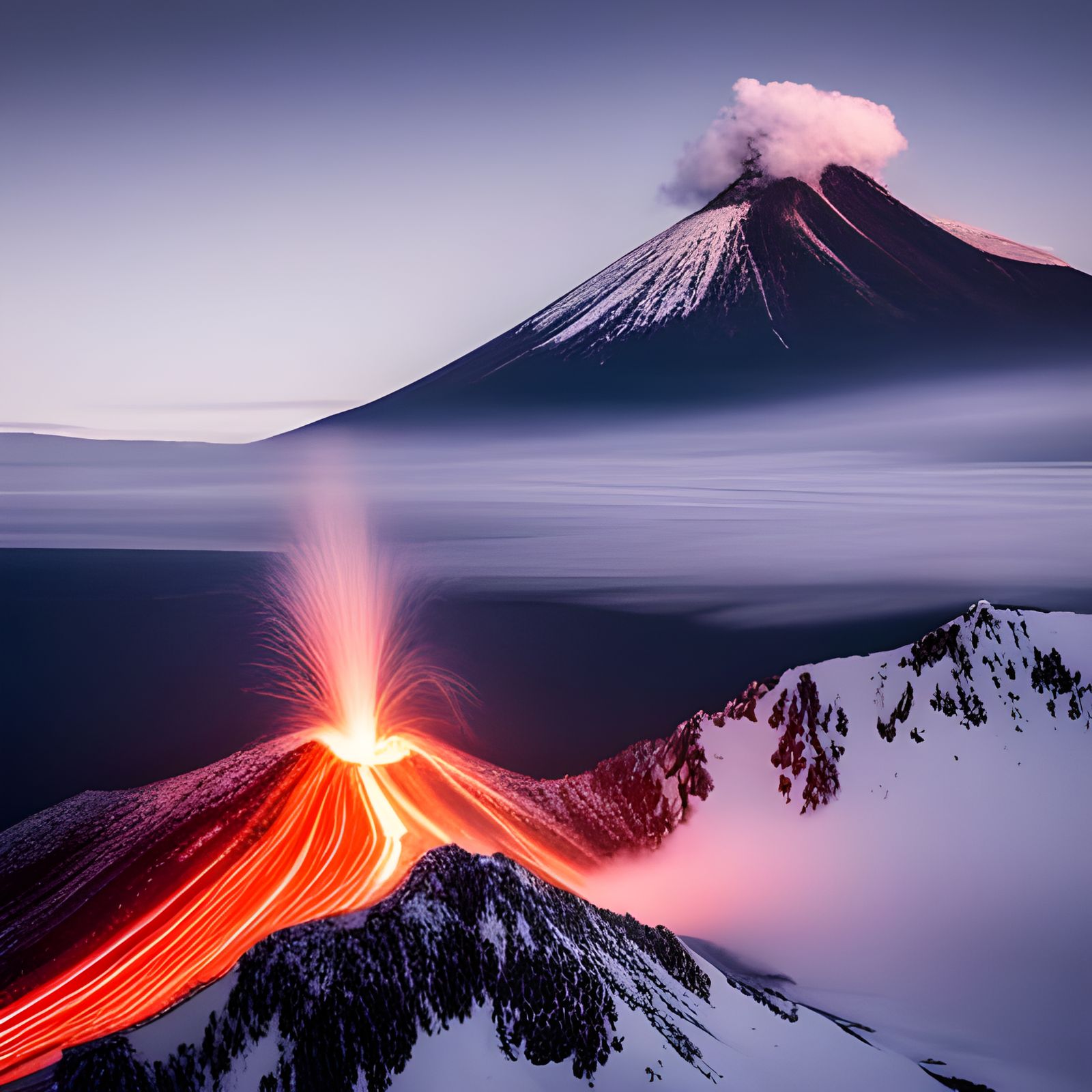 Volcano Erupting in Snowy Landscape