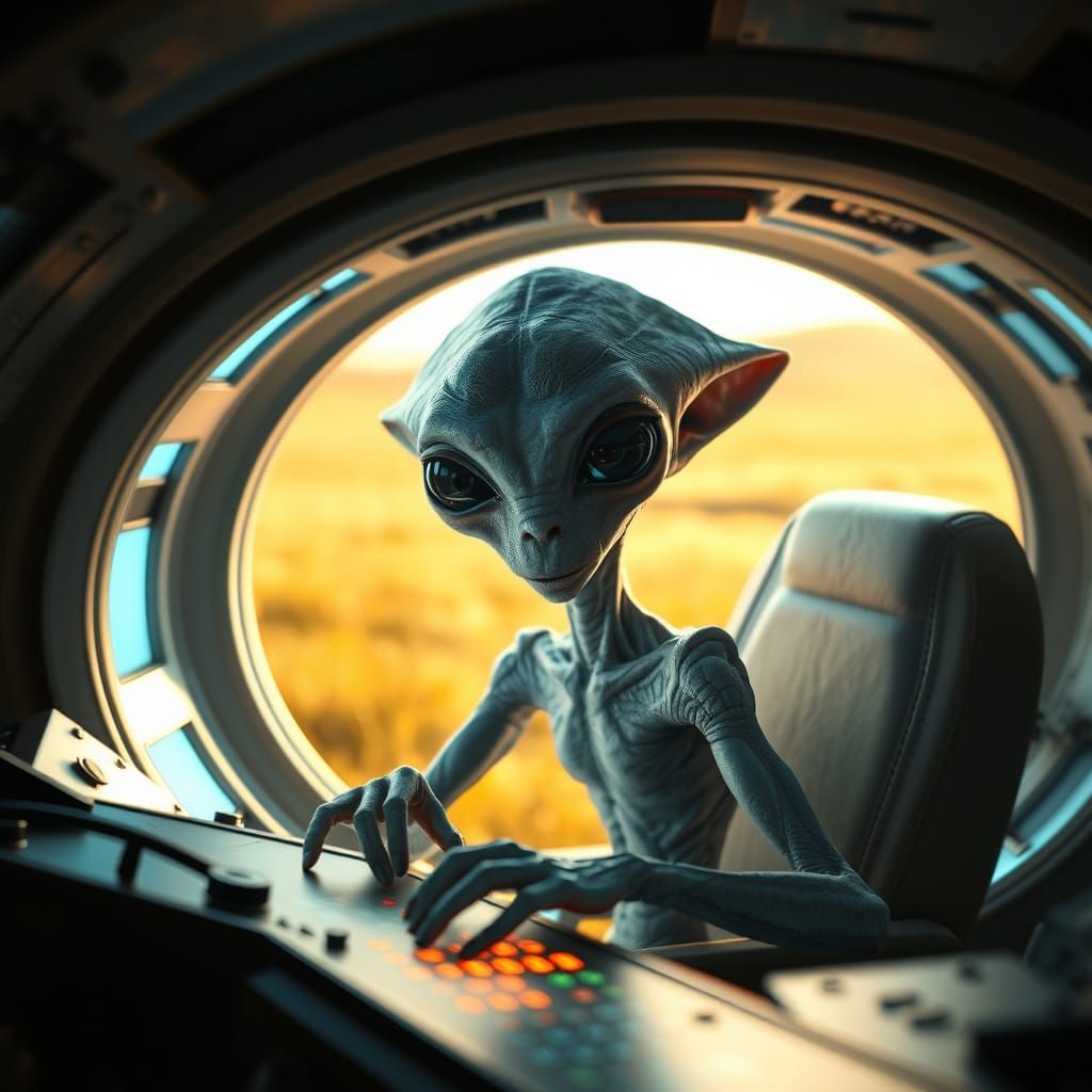 Alien Encounter in a Glowing UFO