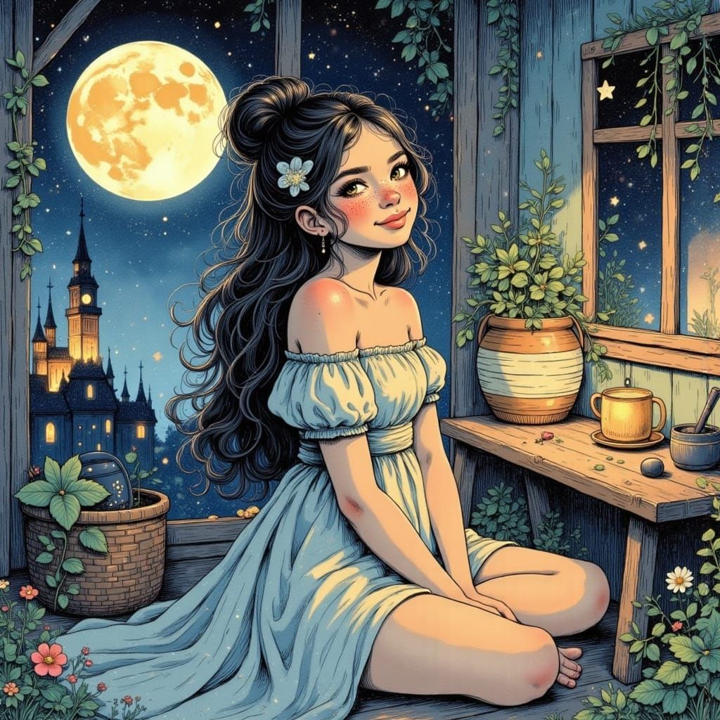 Glamorous Princess in Cozy Whimsical Bedroom