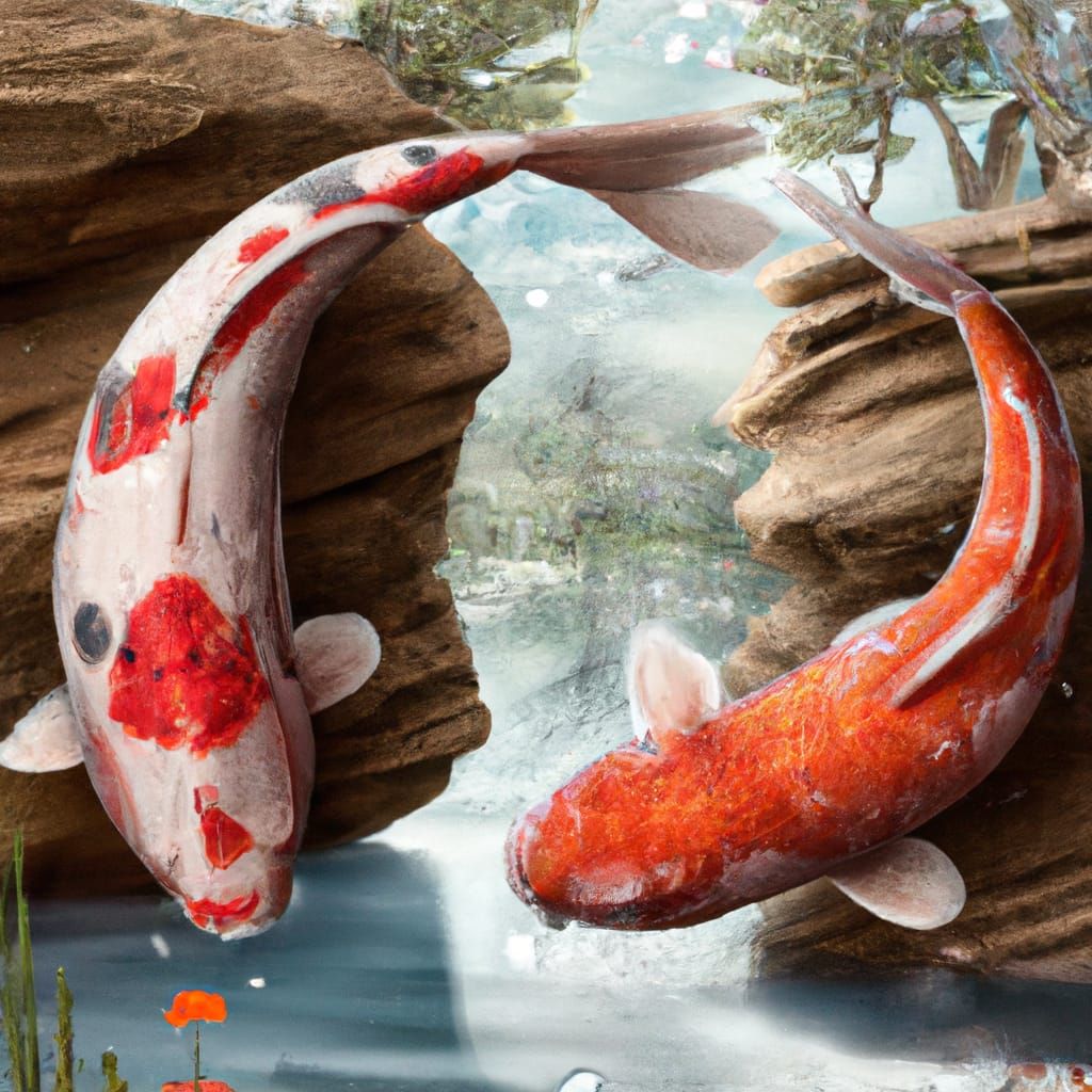 Hyperrealistic Koi Fish Pair in a Serene Pond