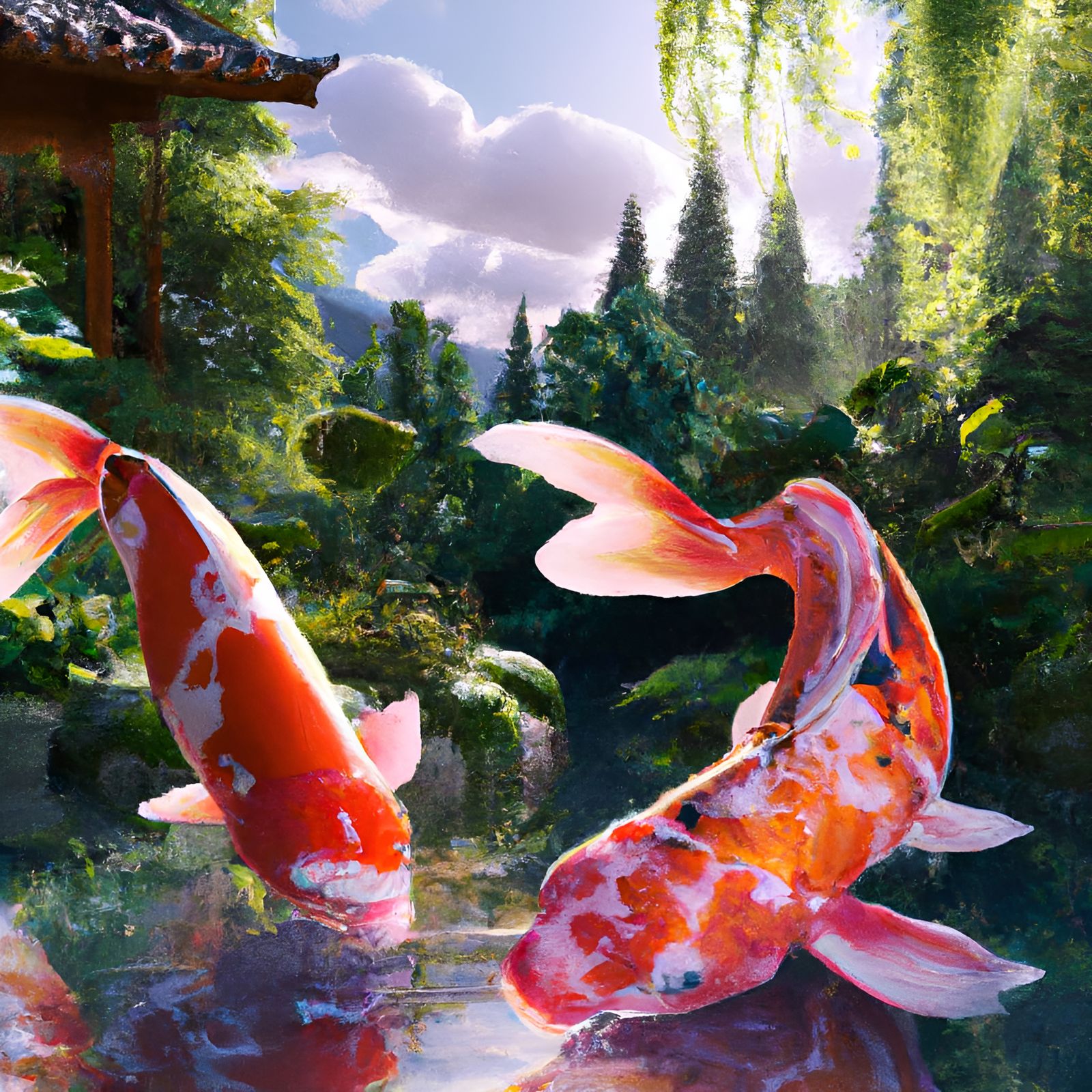 Photorealistic Koi Fish in Pond, Hyperrealism
