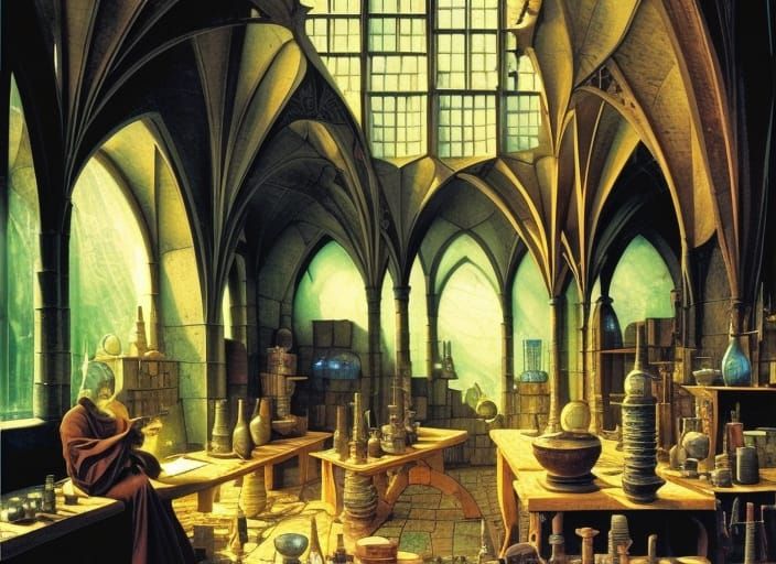 Alchemist Workshop with Intricate Details and Lighting