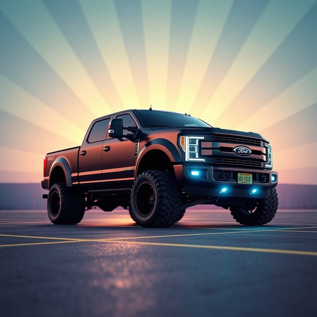 Matte Black Ford F250 in Pixar-Inspired 3D Art