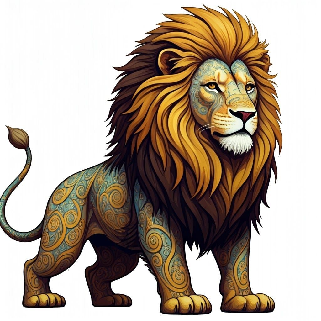 Geometric Lion Formed from Swirling Patterns