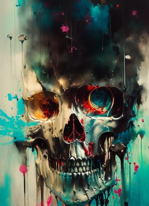 Sinister Cartoon Skull with Dripping Paint