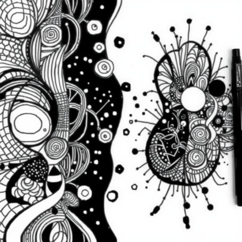 Intricate Abstract Doodle Drawing in Black Fine Liner