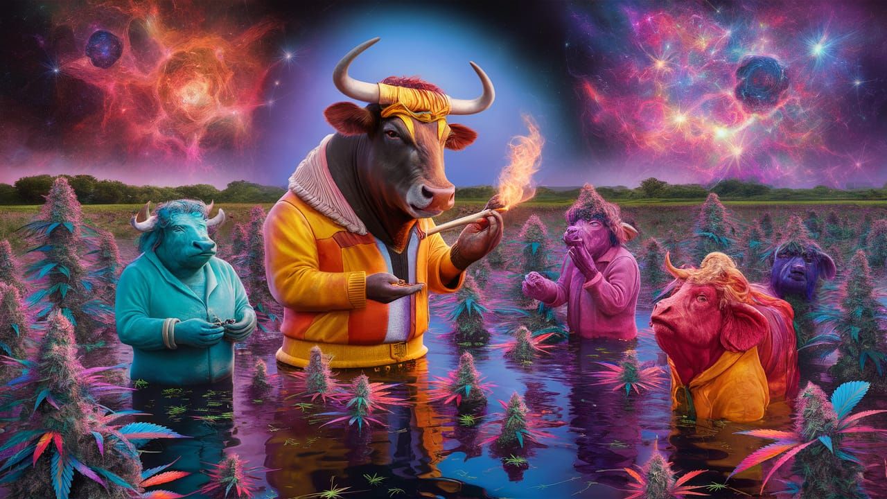 Psychedelic Bull Distributes Cannabis Seeds: Holographic Sce...