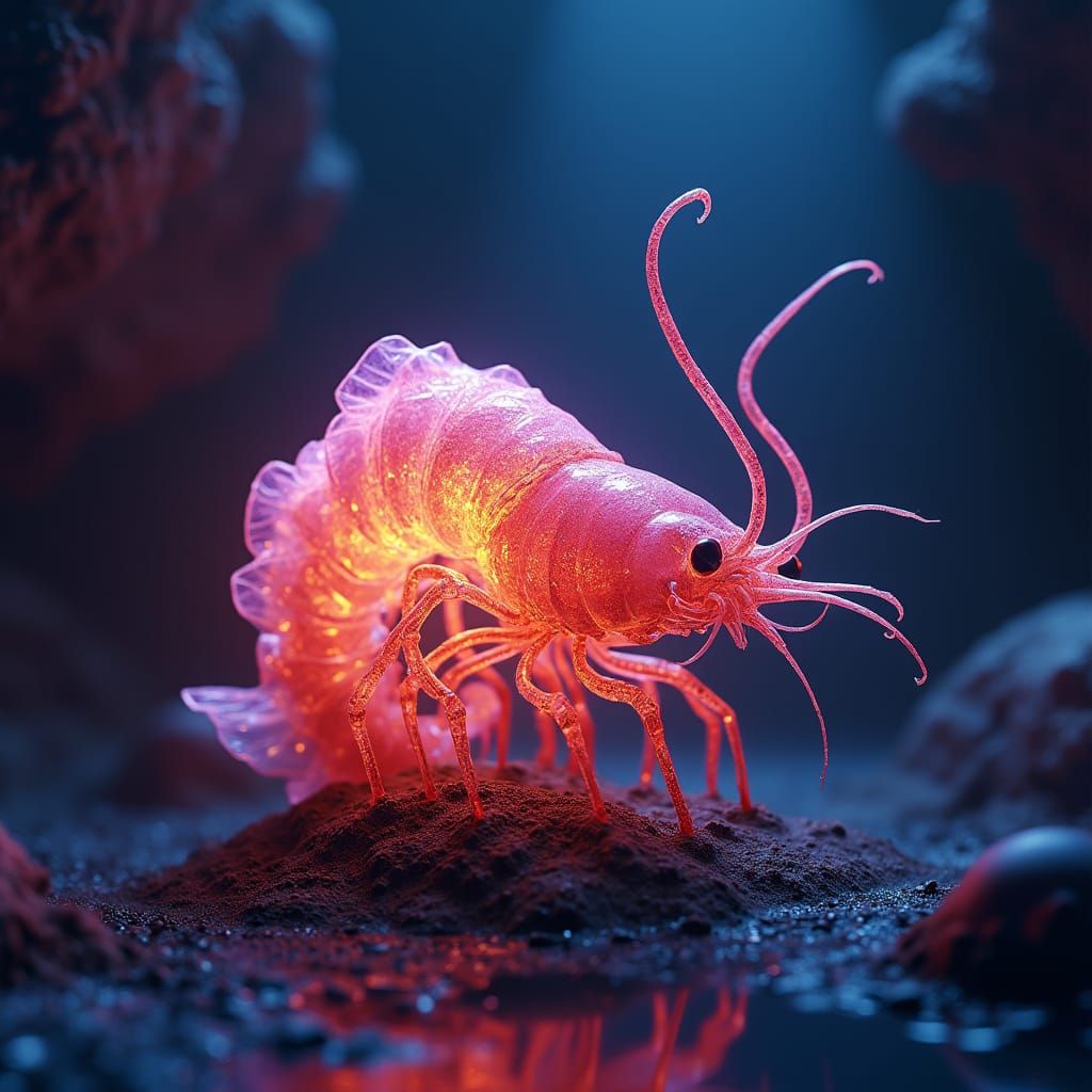 Luminescent Shrimp Lamp in Fantasy Concept Art Style