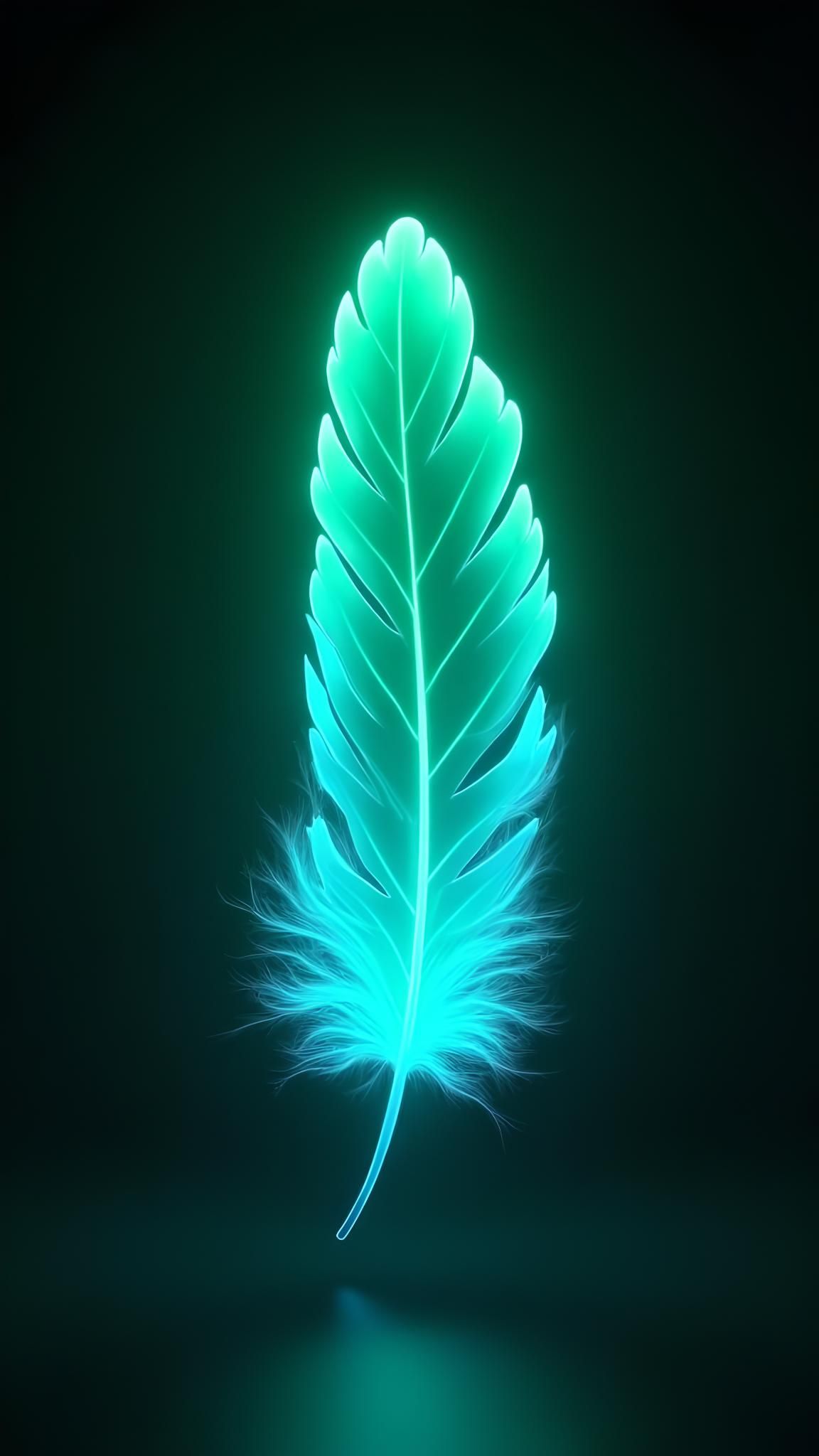 Emerald and Blue Neon Feather Falling