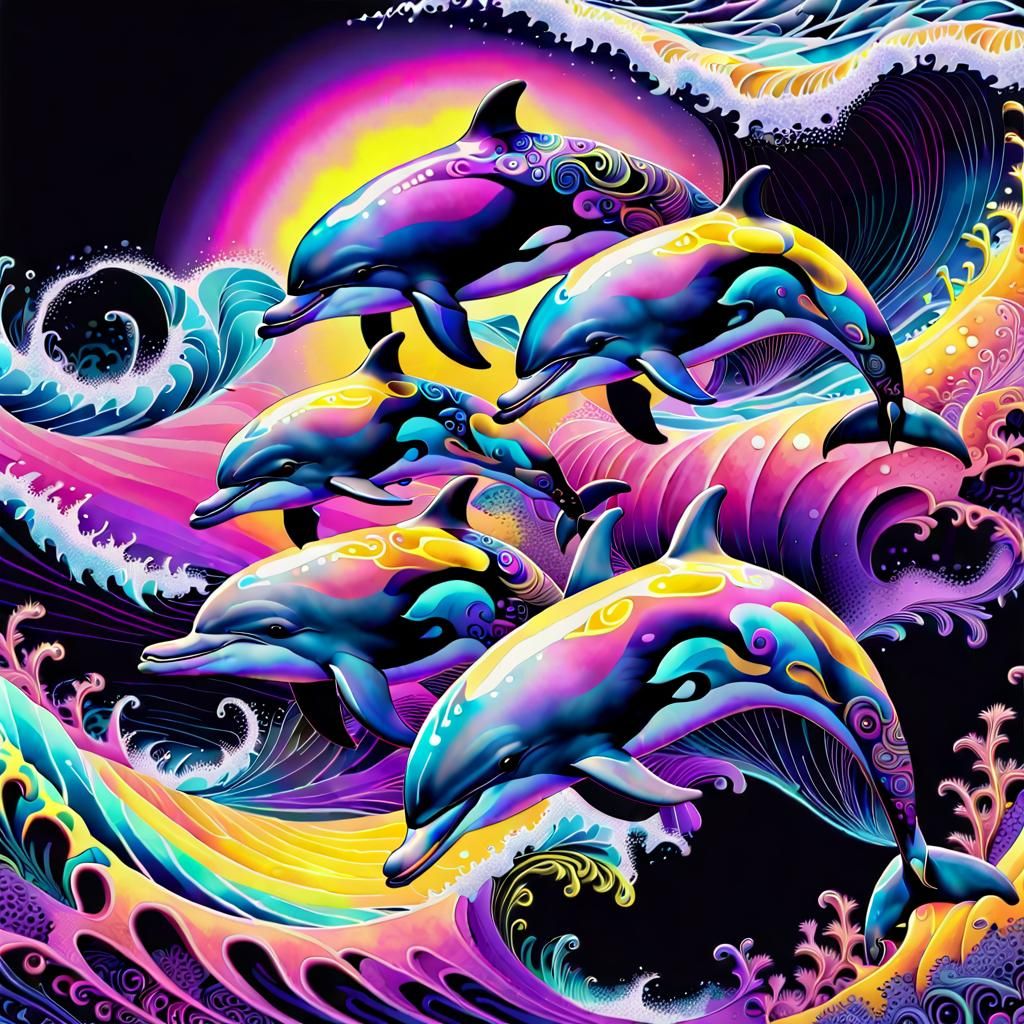 Pychedelic Splash Trippy Dolphins
