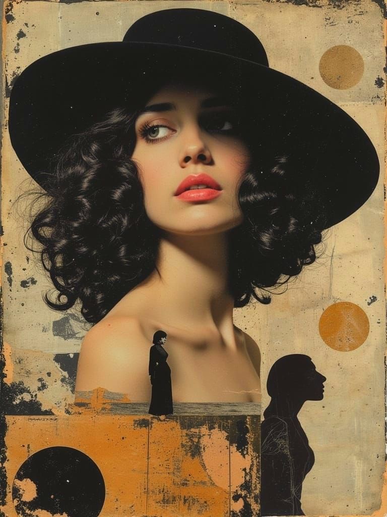 Woman in Vibrant Hat with Whirling Hair