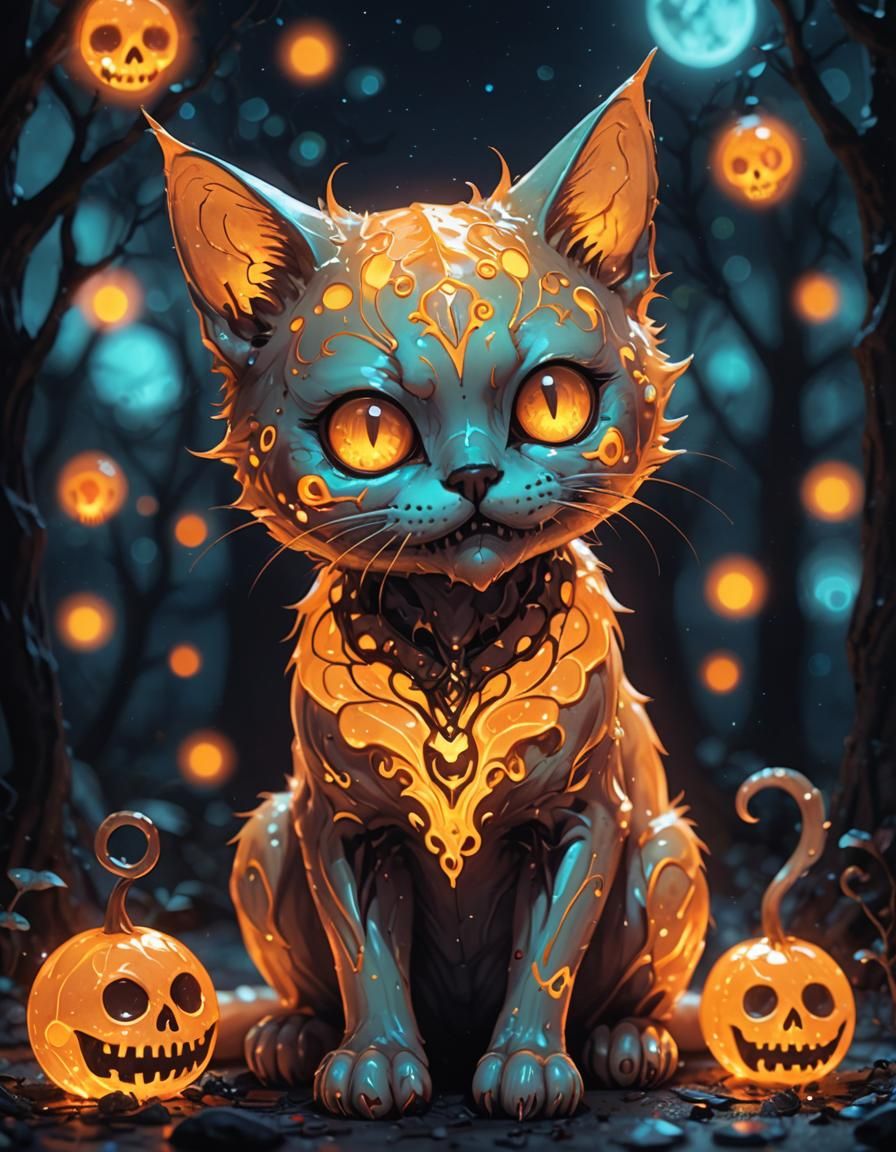 Cute Undead Cat Creature in Fairycore Style