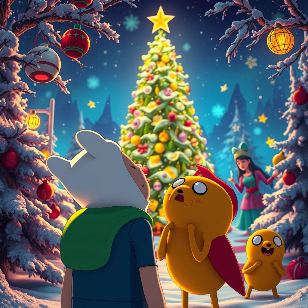 Adventure Time Christmas: Hyperrealistic Festive Scene